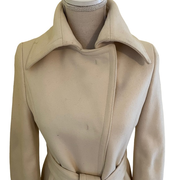 United Colors of Benetton Cream Wool Blend Trench Style Coat 38(2) - Picture 2 of 16